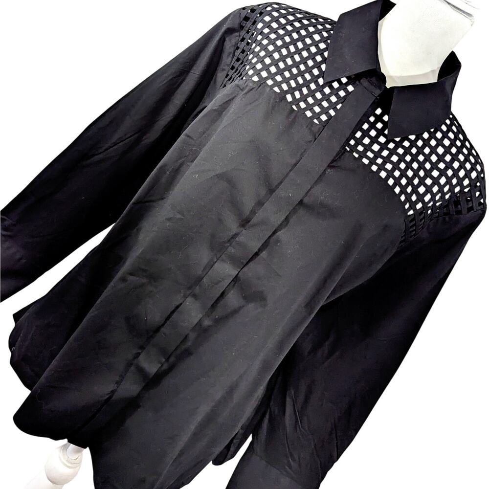 Black Lattice Yoke Button-Up Blouse - Women Tops